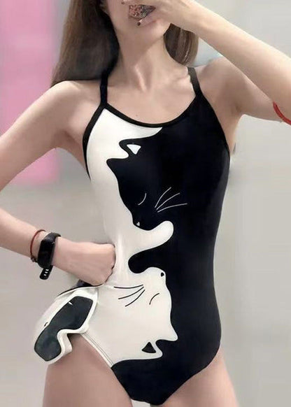 Little Bodysuit White Art Cats Black Print