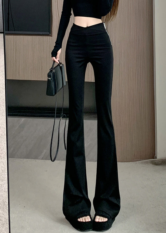 Flared Patchwork Waist Art Zippered High Spring Trousers Black
