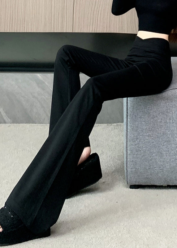 Flared Patchwork Waist Art Zippered High Spring Trousers Black