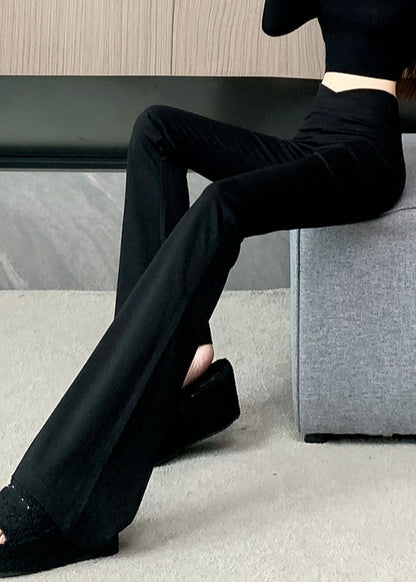 Flared Patchwork Waist Art Zippered High Spring Trousers Black