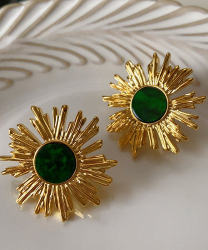 Art Blackish Green Copper Overgild Sunflower Stud Earrings QZ014