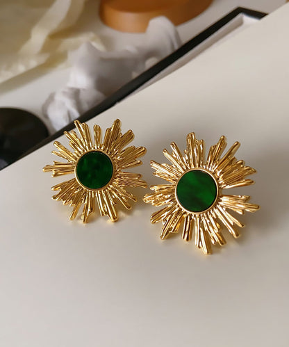 Art Blackish Green Copper Overgild Sunflower Stud Earrings QZ014