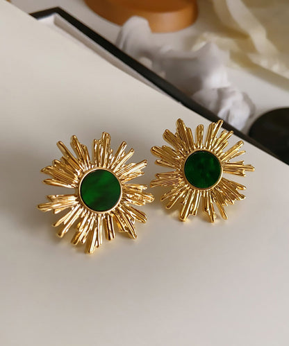 Art Blackish Green Copper Overgild Sunflower Stud Earrings QZ014