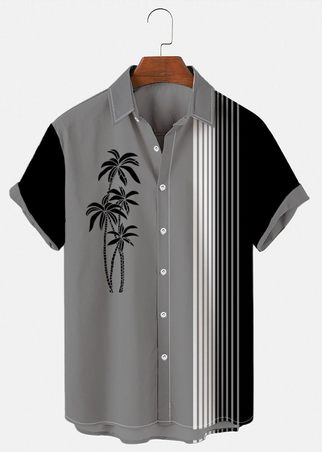 Asymmetrical Patchwork Cotton Mens Summer Art Striped Shirts Blue