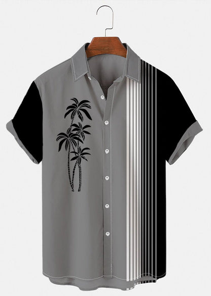 Asymmetrical Patchwork Cotton Mens Summer Art Striped Shirts Blue