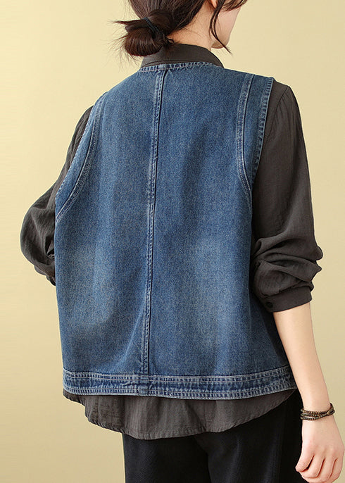 Art Blue Chinese Button Denim Vest Spring TM027