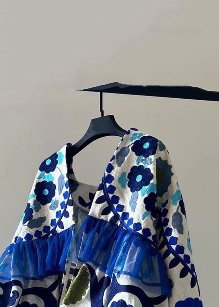 Cardigan Patchwork Blue Cotton Wrinkled Art Print Fall