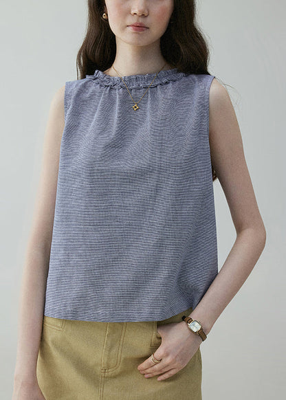 Ruffled Art Blouses Blue On Both Sides Cotton Wear Button