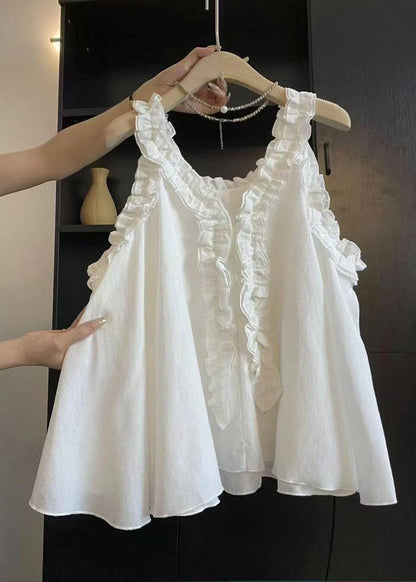 Ruffled Art Blue Cotton Top Sleeveless Solid Blouse