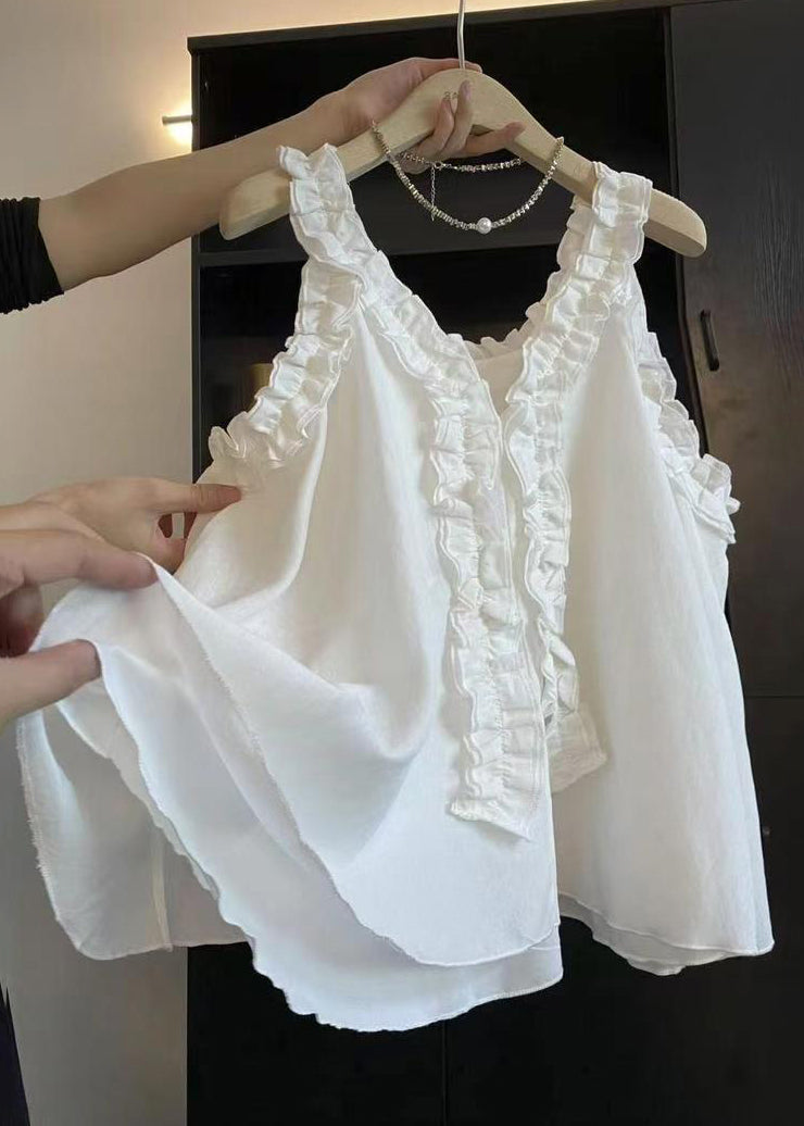 Ruffled Art Blue Cotton Top Sleeveless Solid Blouse