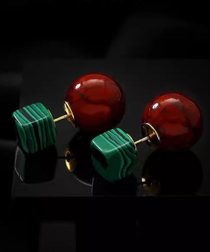Earrings Art Colorblock Overgild Copper Gem Drop Stone