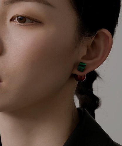 Earrings Art Colorblock Overgild Copper Gem Drop Stone