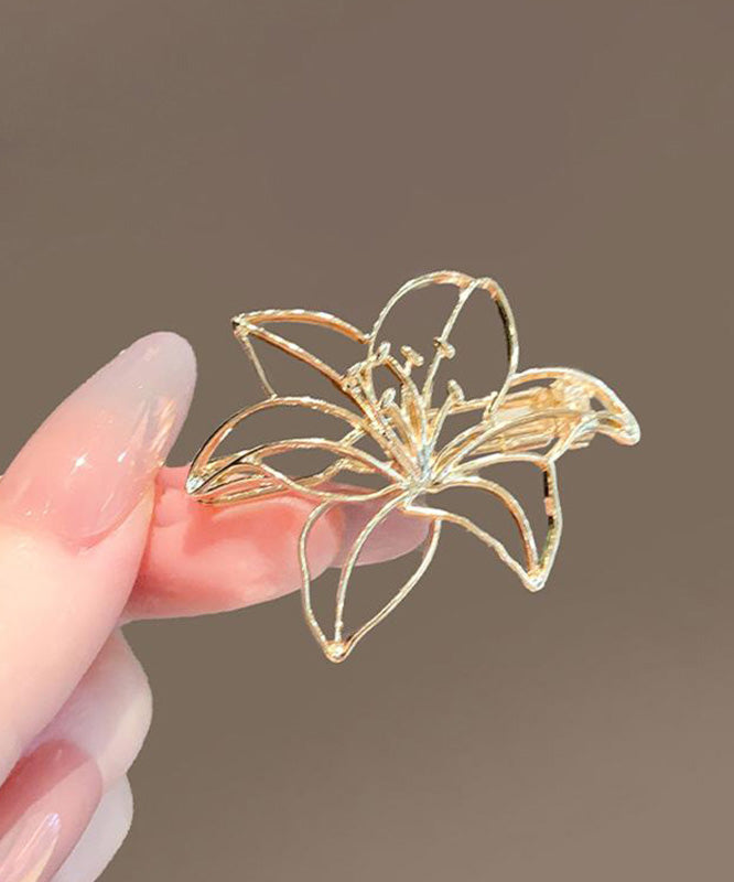 Art Gold Alloy Hollow Out Lily Flower Brooch RG010