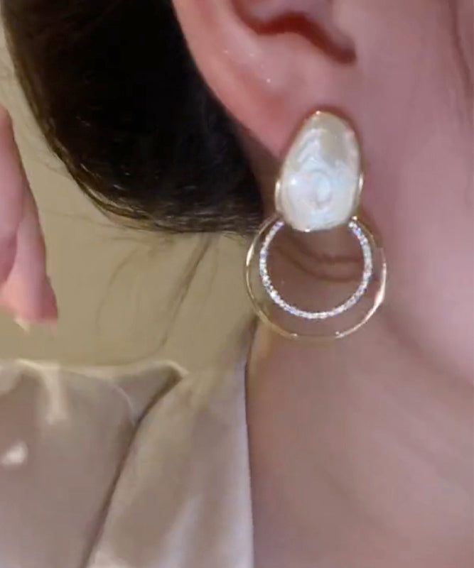 Drip Glaze Gold Copper Earrings Art Zircon Alloy Stud