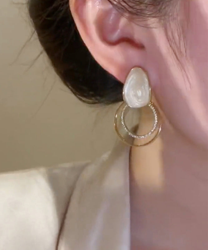 Drip Glaze Gold Copper Earrings Art Zircon Alloy Stud