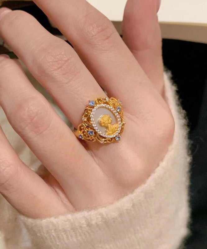 Art Sterling Zircon Gold Silver Rings Overgild