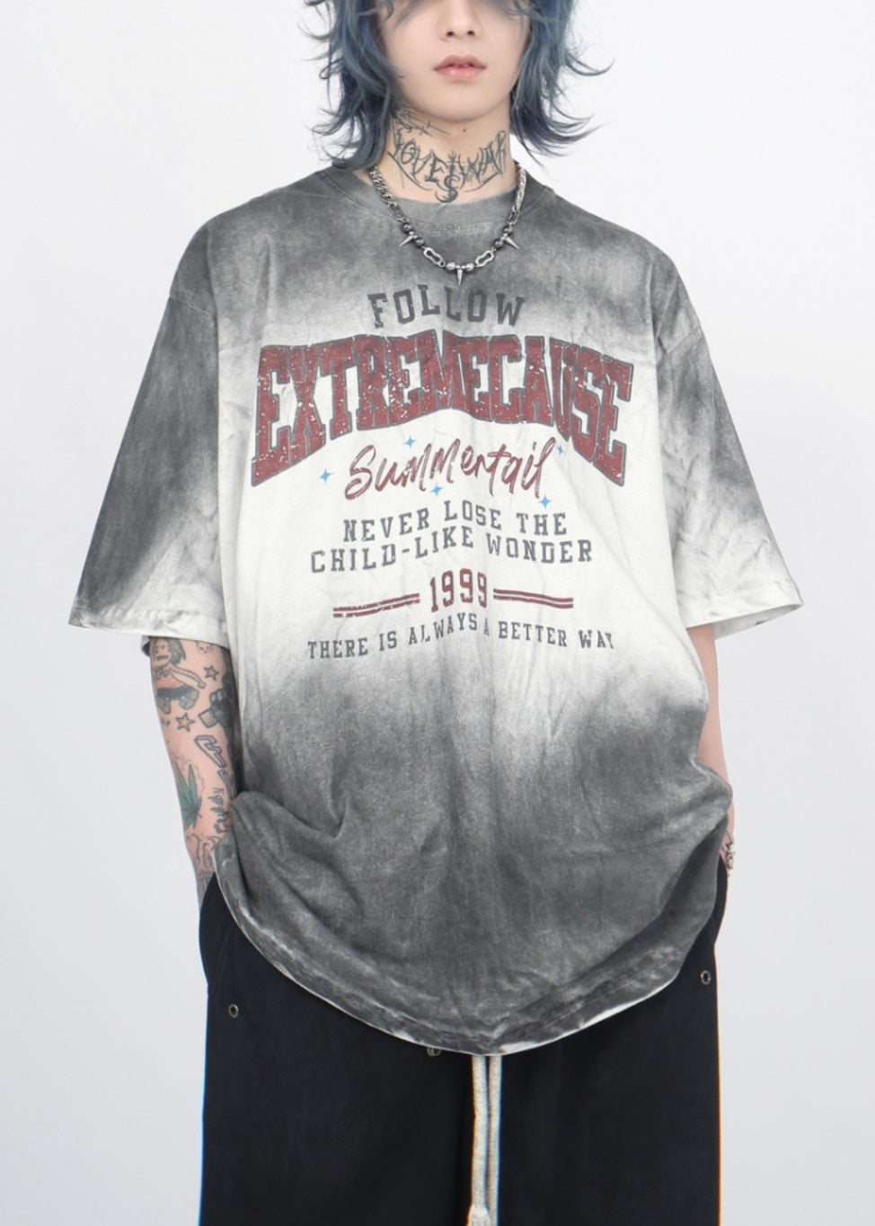 Gradient Sleeve Cotton Half T Print Mens O Neck Color Shirt Art