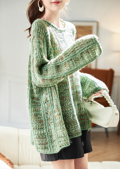 Art Cotton Sweaters Batwing Hollow Cozy Sleeve Out Green Knit