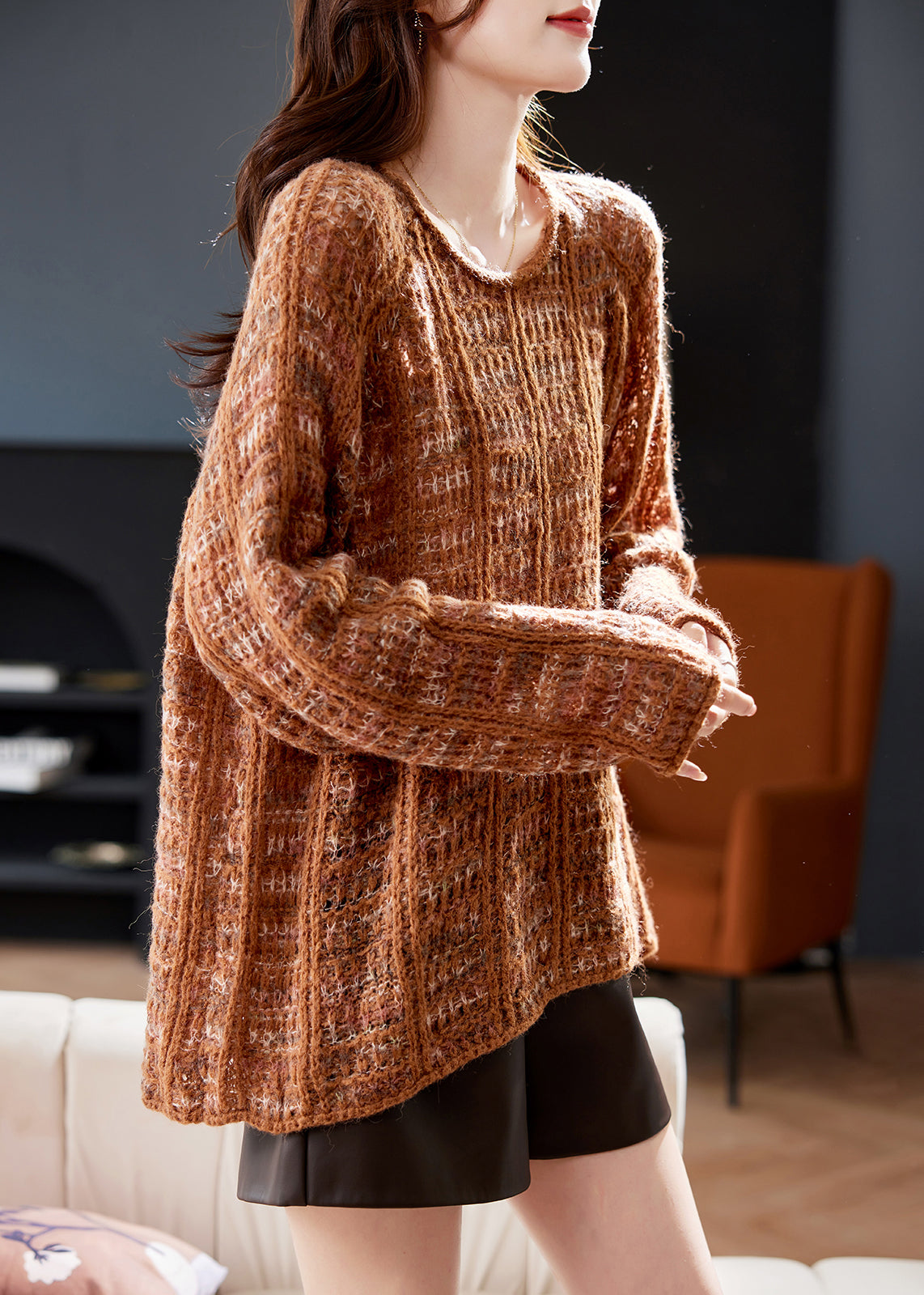 Art Cotton Sweaters Batwing Hollow Cozy Sleeve Out Green Knit