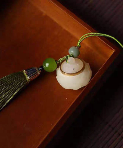 Jade Woven Art Hollow Lotus Tassel Hand Phone Green Chains Out