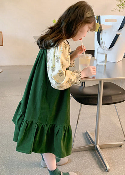 Art Green Shirts And Long Dress Kids Two Pieces Set Spring YE029