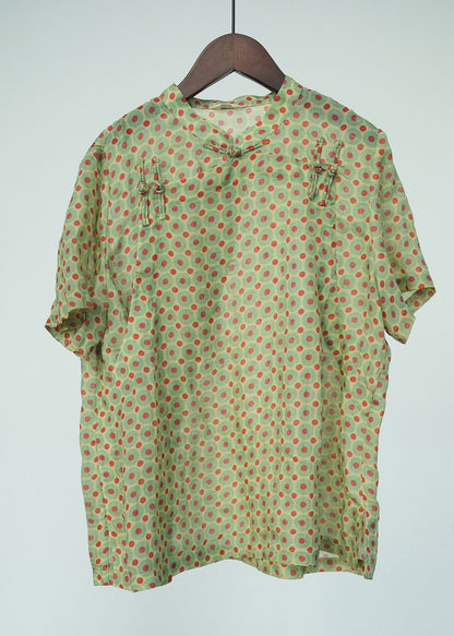 Art Green Stand Collar Dot Button Top Short Sleeve UU037