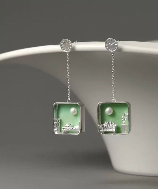 Green Earrings Sterling Coloured Art Drop Silver Glaze