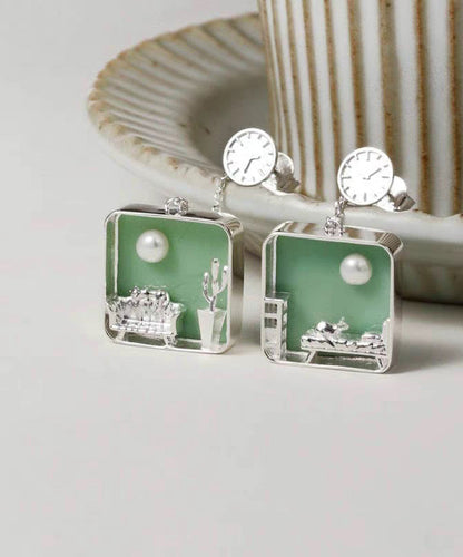 Green Earrings Sterling Coloured Art Drop Silver Glaze