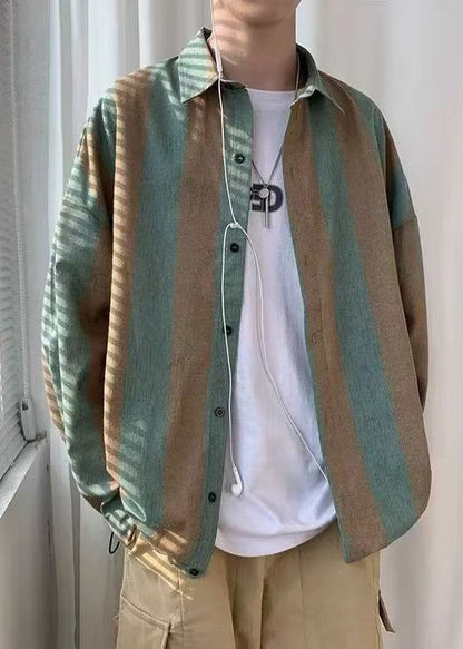 Button Men Collar Pan Green Cotton Striped Peter Art Shirts