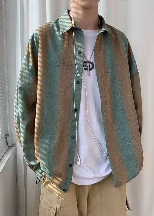 Button Men Collar Pan Green Cotton Striped Peter Art Shirts