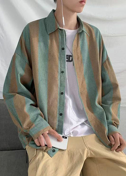 Button Men Collar Pan Green Cotton Striped Peter Art Shirts