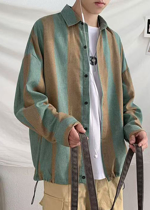 Button Men Collar Pan Green Cotton Striped Peter Art Shirts