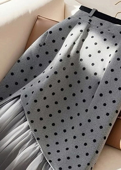 Waist Patchwork Tulle Spring Skirts Dot Art Grey High