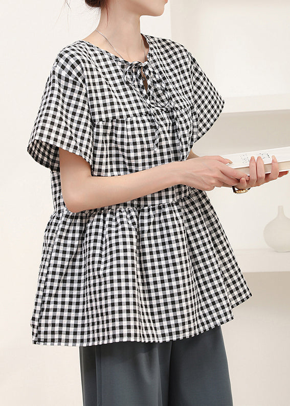 Summer Grey Shirt Plaid Cotton Art Oversized