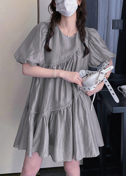 Day Dress Wrinkled Art Grey Oversized Summer Silk