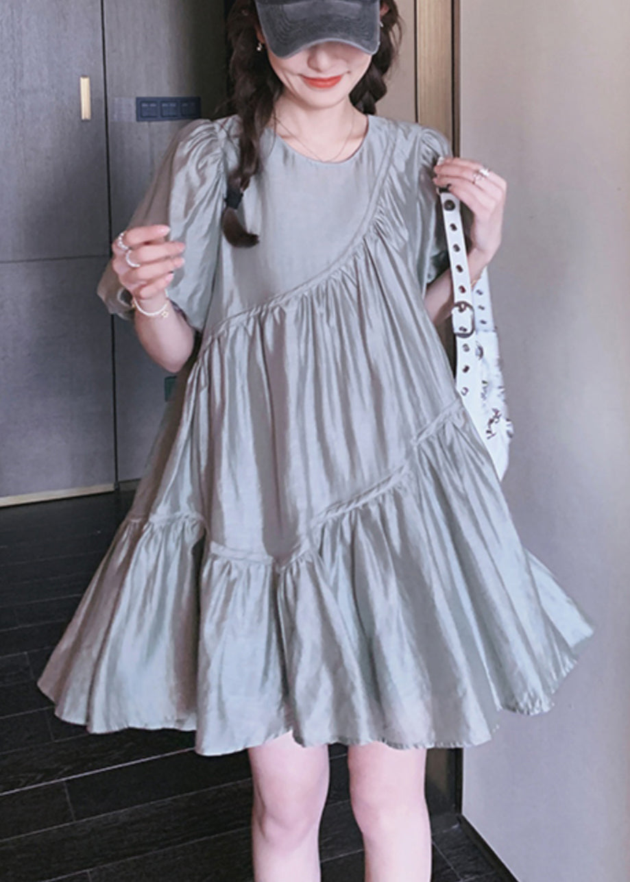 Day Dress Wrinkled Art Grey Oversized Summer Silk