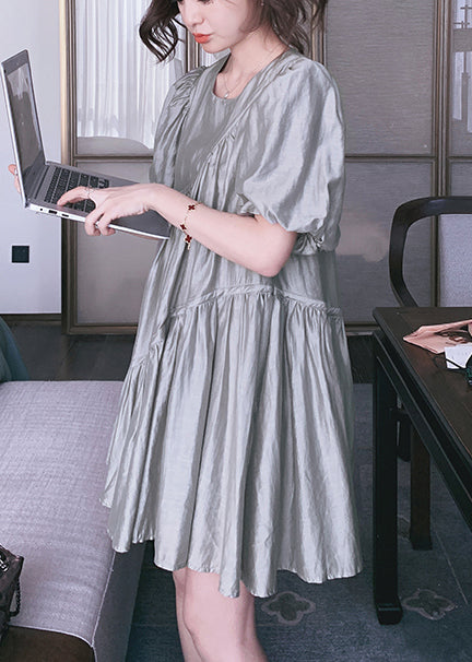 Day Dress Wrinkled Art Grey Oversized Summer Silk