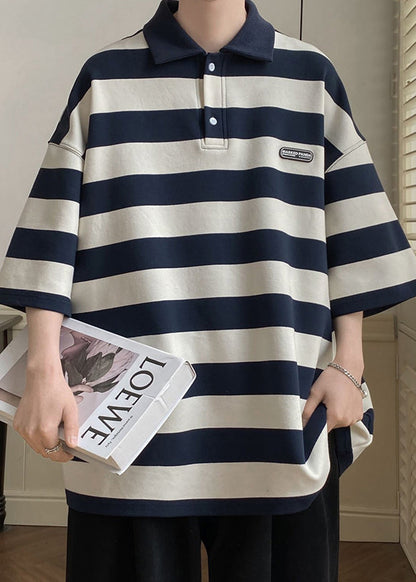 Art Polo Grey Button Striped Half Mens Cotton Sleeve Shirts