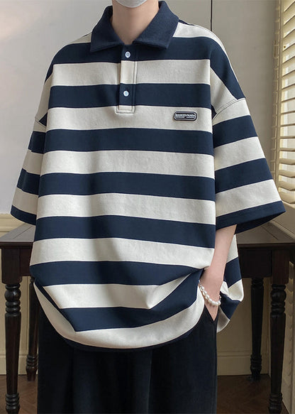 Art Polo Grey Button Striped Half Mens Cotton Sleeve Shirts