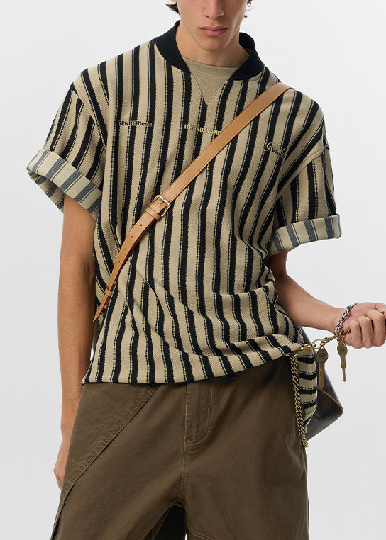 Letter Cotton Shirt Grey Summer Striped Men Art T