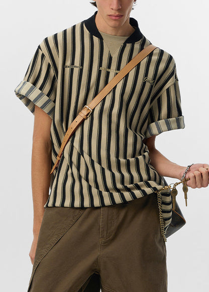 Letter Cotton Shirt Grey Summer Striped Men Art T