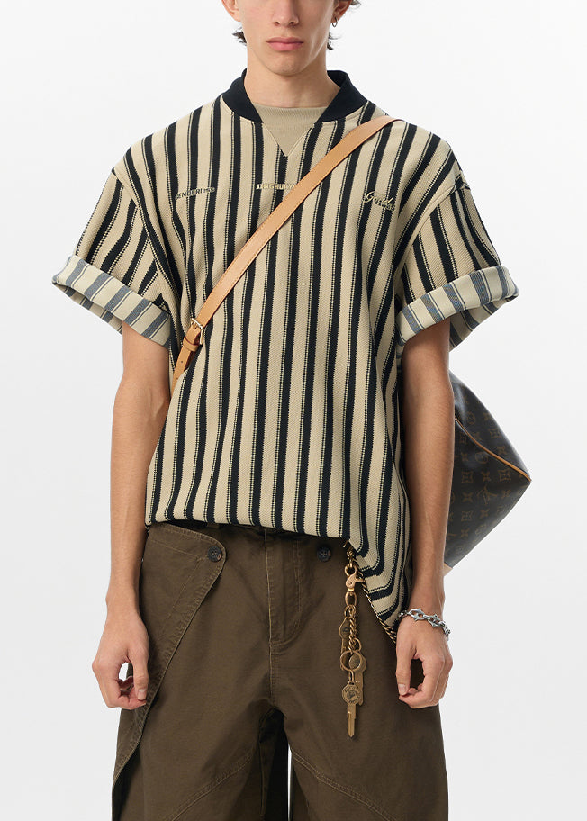 Letter Cotton Shirt Grey Summer Striped Men Art T