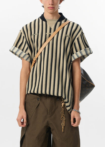 Letter Cotton Shirt Grey Summer Striped Men Art T