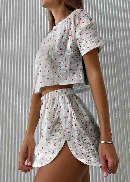 Womens Art Set Print Cotton Hollow Summer Two Pajamas Piece Out