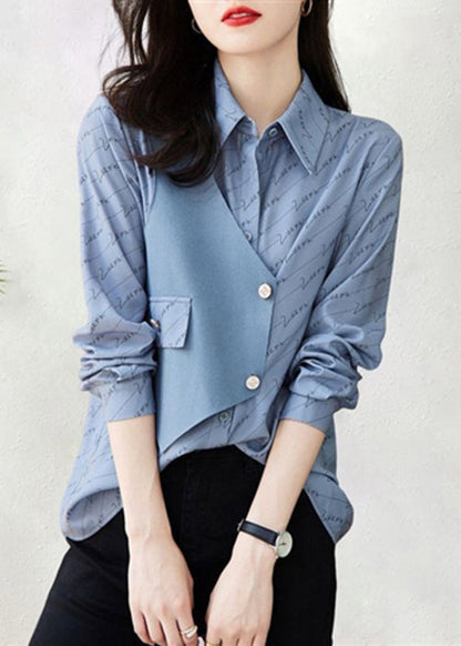 Asymmetrical Patchwork Blouse Cotton Print Art Fall Khaki