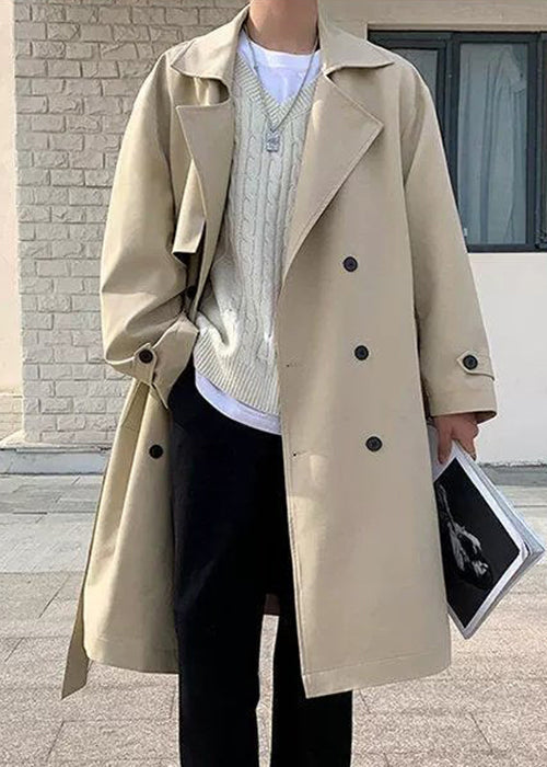 Art Khaki Double Breast Pockets Cotton Men Trench Spring YQ018