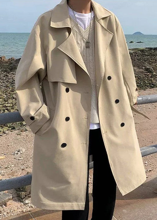 Art Khaki Double Breast Pockets Cotton Men Trench Spring YQ018