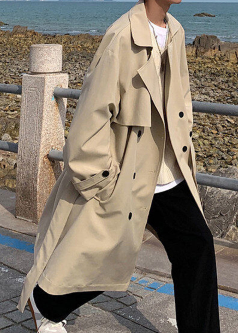 Art Khaki Double Breast Pockets Cotton Men Trench Spring YQ018