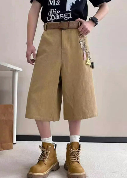 Art Mens Pockets Crop Summer High Pants Waist Khaki Letter