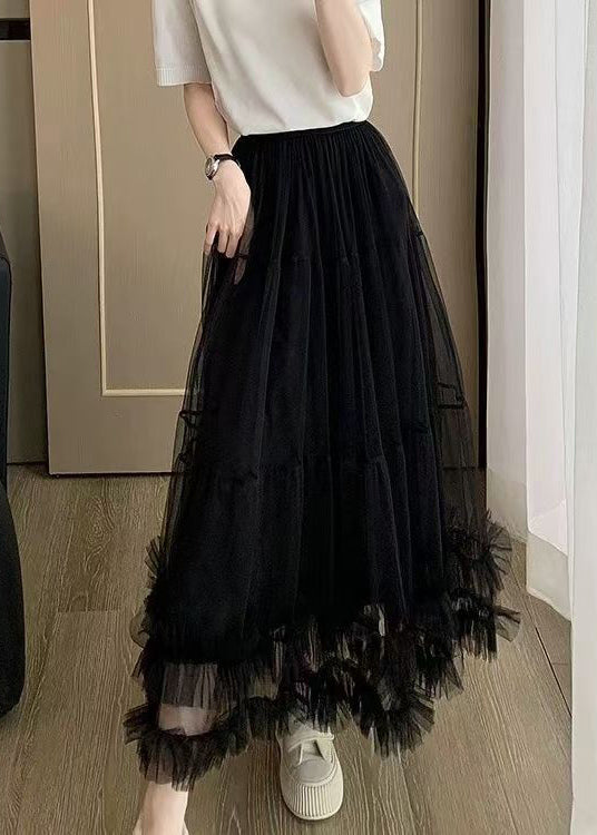 Ruffled Khaki Summer Elastic Skirt Art Tulle Waist